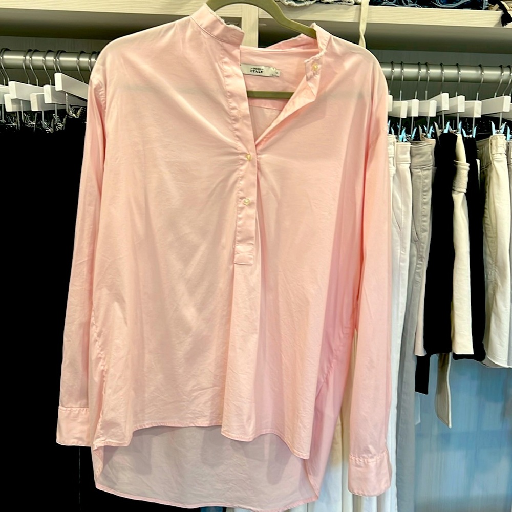 Half button down collarless dress shirt. Luxury Italian brand